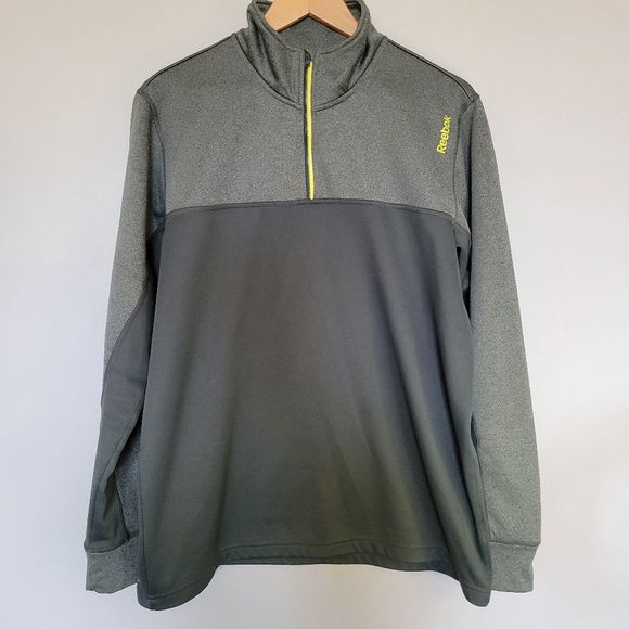 Reebok Playwarm Men's Large 1/4 Zip Lightweight Sweatshirt Pullover Gray Green - Picture 2 of 16